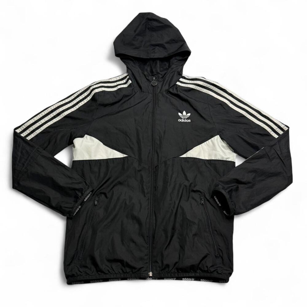 Adidas Originals Youth Large Hooded Windbreaker Jacket Black White